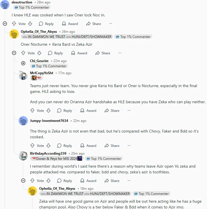 电竞世界杯-外网热议T1胜HLE：T1看到对面有LPL选手以为在打S赛