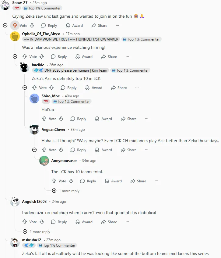 电竞世界杯-外网热议T1胜HLE：T1看到对面有LPL选手以为在打S赛